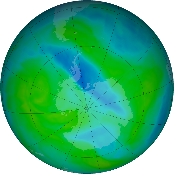 Antarctic ozone map for 22 December 2011